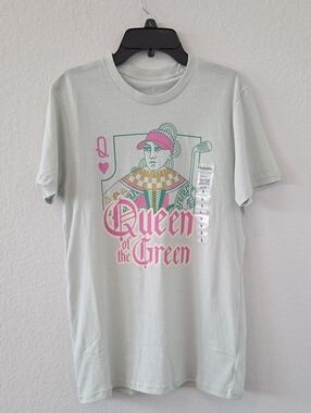 Queen of the Green Golf Womens Graphic Tee Shit Mint Green Pink Novelty Funny